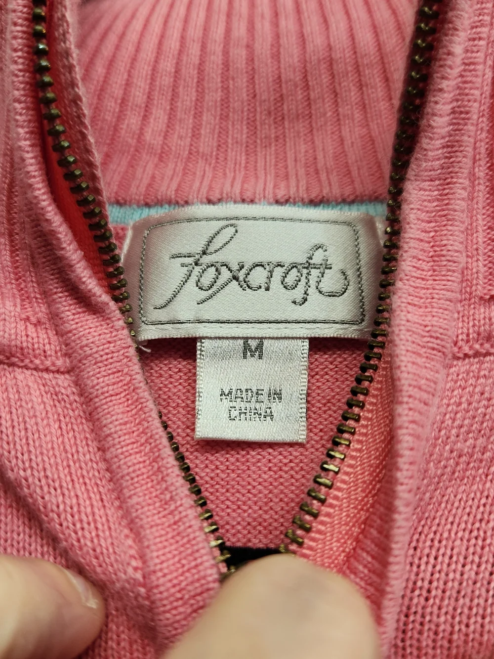 ⭐️Foxcroft Pink 100% Supima Cotton Quarter Zip Sweater Pullover Classic Knit Med